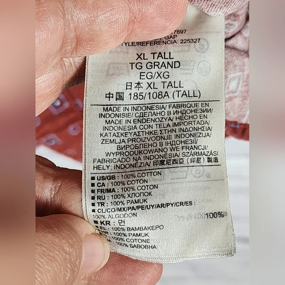 Gap 1969 XL Tall Red Geometric Heavyweight Button Down Shirt Cotton - Picture 7 of 7